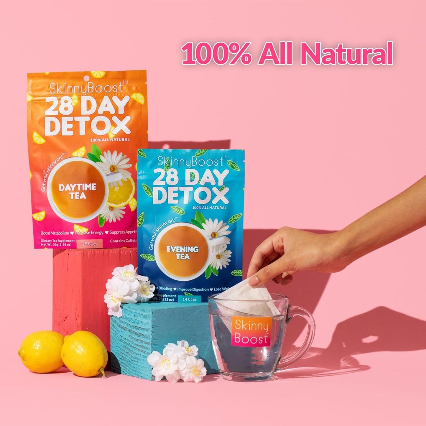 SkinnyBoost 28 Day Detox Tea Kit (3 PACK) - Non GMO, Vegan, All Natural Cleanse Kit with Daytime and Evening Teas
