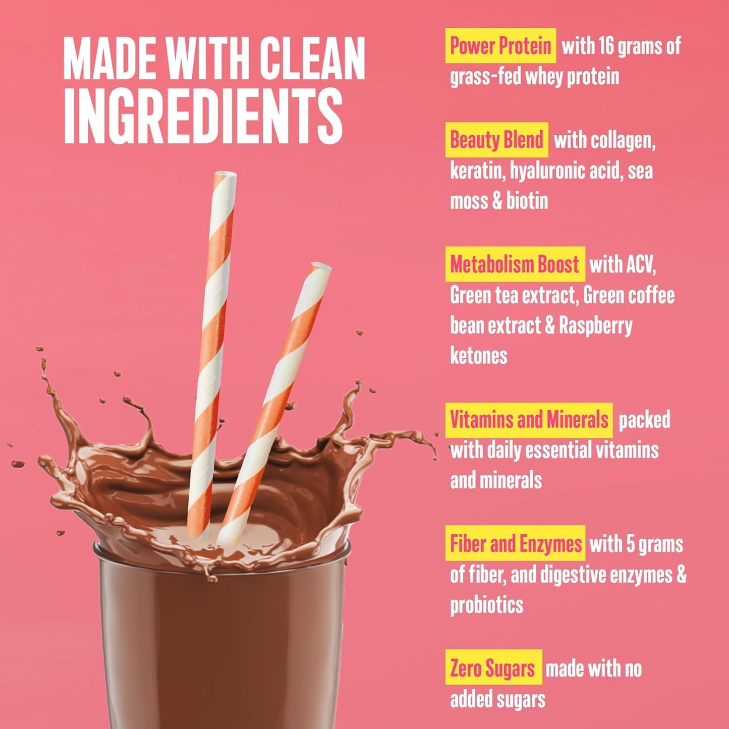 SkinnyBoost Lean Beauty Shake Protein Powder - Chocolate Flavor - Grass-Fed Whey Protein, Hydrolyzed Collagen, Beauty Ingredients, Vitamins, Metabolism Support - Natural, Sugar-Free - 20 Servings - USA Made