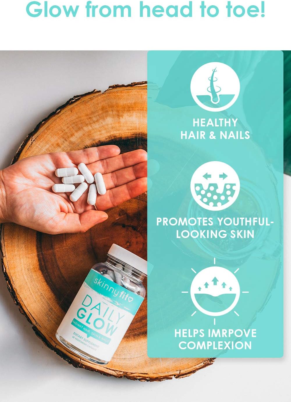 SkinnyFit Daily Glow Capsules: Youthful Skin, Brighter Complexion - Hair, Skin, and Nails Supplement