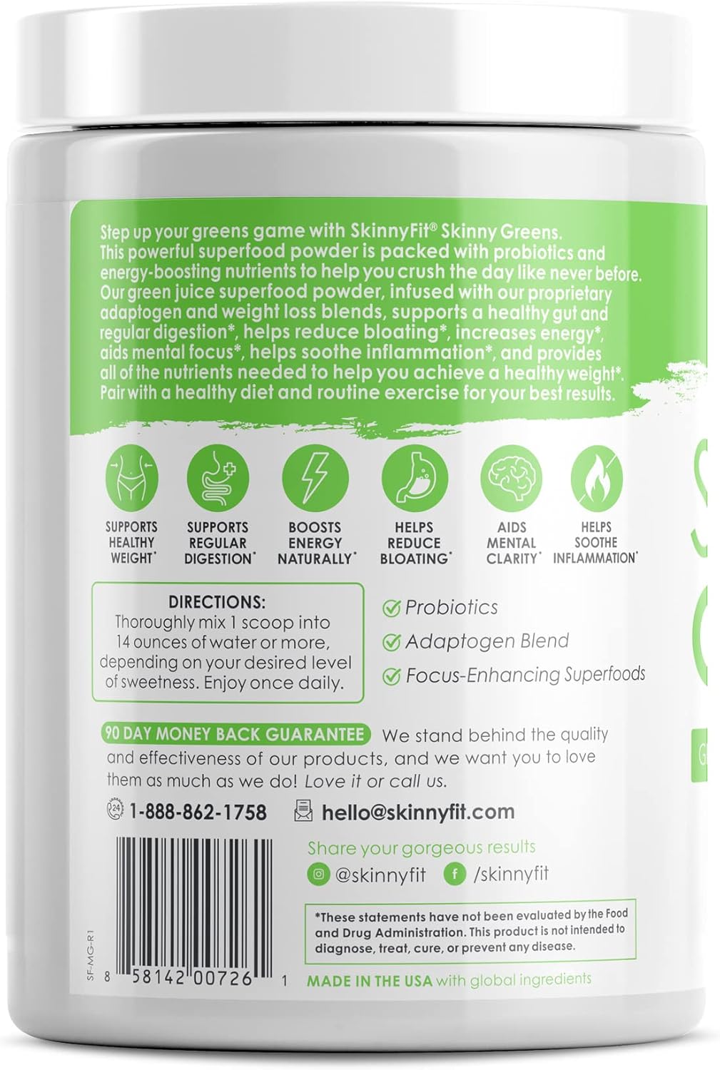 SkinnyFit Mango Splash Skinny Greens Powder - Natural Energy & Focus, Reduce Bloating, Spirulina, Chlorella - 30 Servings