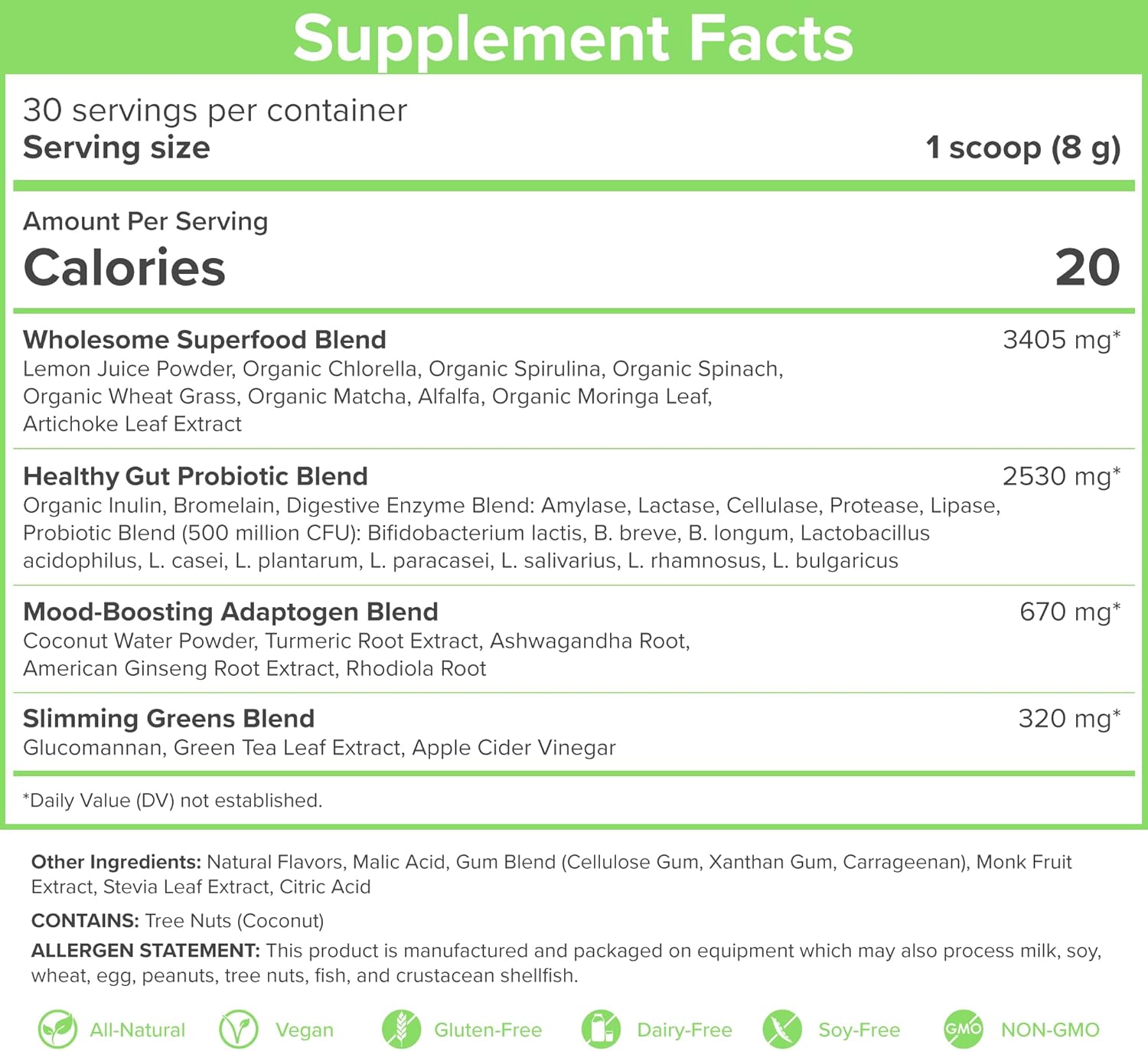 SkinnyFit Mango Splash Skinny Greens Powder - Natural Energy & Focus, Reduce Bloating, Spirulina, Chlorella - 30 Servings