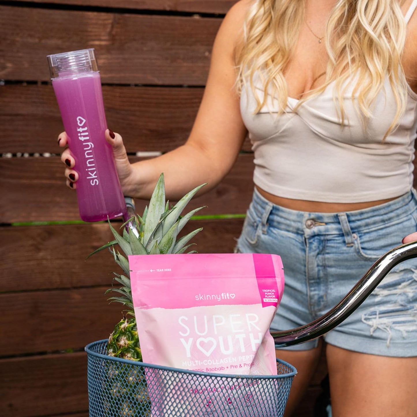 SkinnyFit Super Youth Tropical Punch Collagen Bundle with Bottle - Improve Skin Health and Vitality
