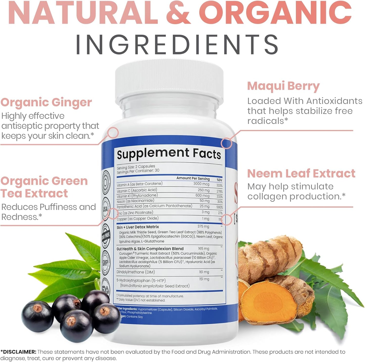 SkinVite Natural Skin Supplement - Hormonal Skin Treatment for Women, Men, Teens - Clear Skin & Acne Support - Detoxifying Vitamin for Digestion - Zen Nutrients