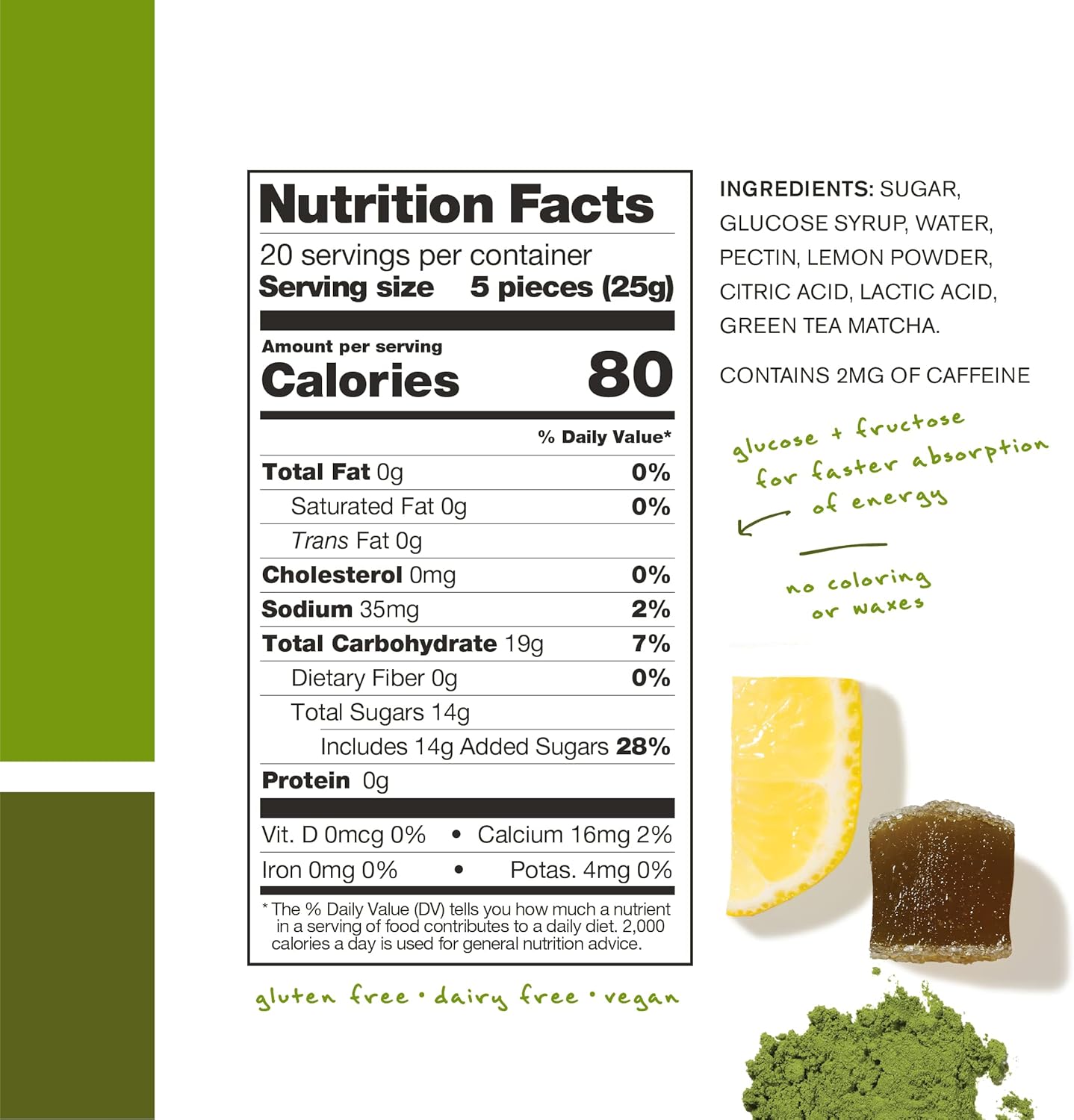 Skratch Labs Matcha Lemon Energy Chews: Gluten-Free Vegan Gummies for Running & Cycling