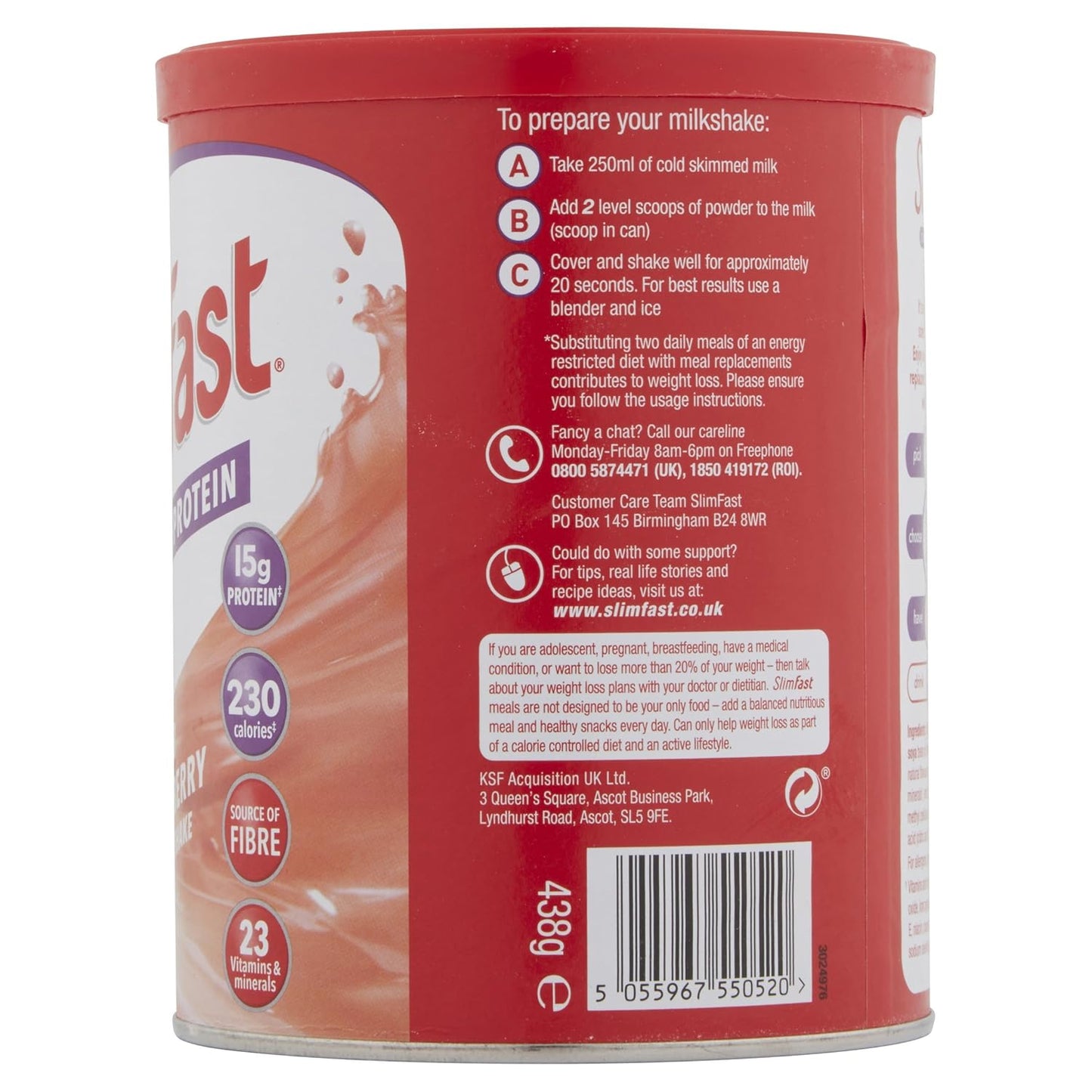 SlimFast Summer Strawberry Flavour Milkshake Powder - 12 Servings (438g) - Weight Loss Shake Mix