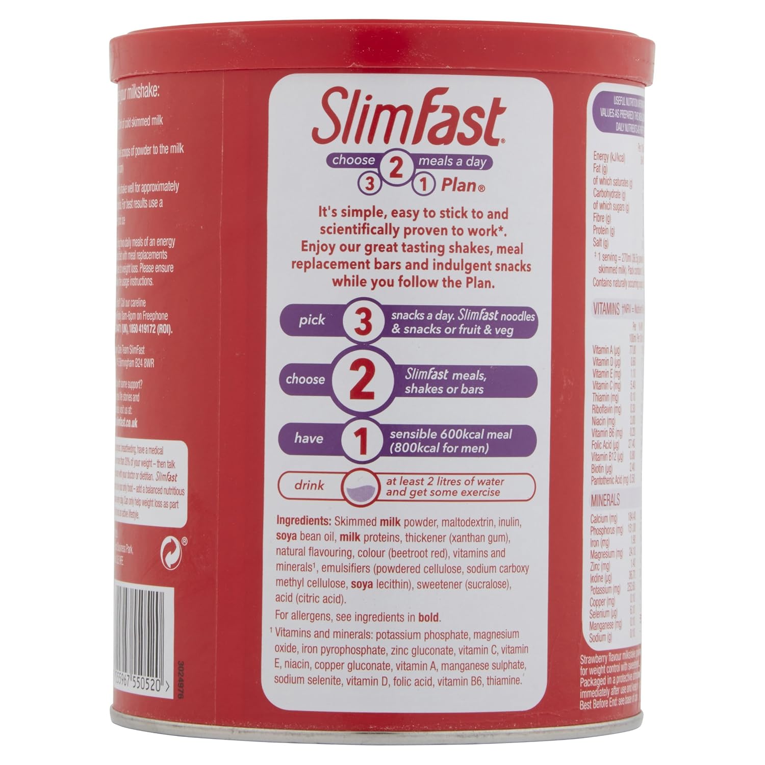 SlimFast Summer Strawberry Flavour Milkshake Powder - 12 Servings (438g) - Weight Loss Shake Mix