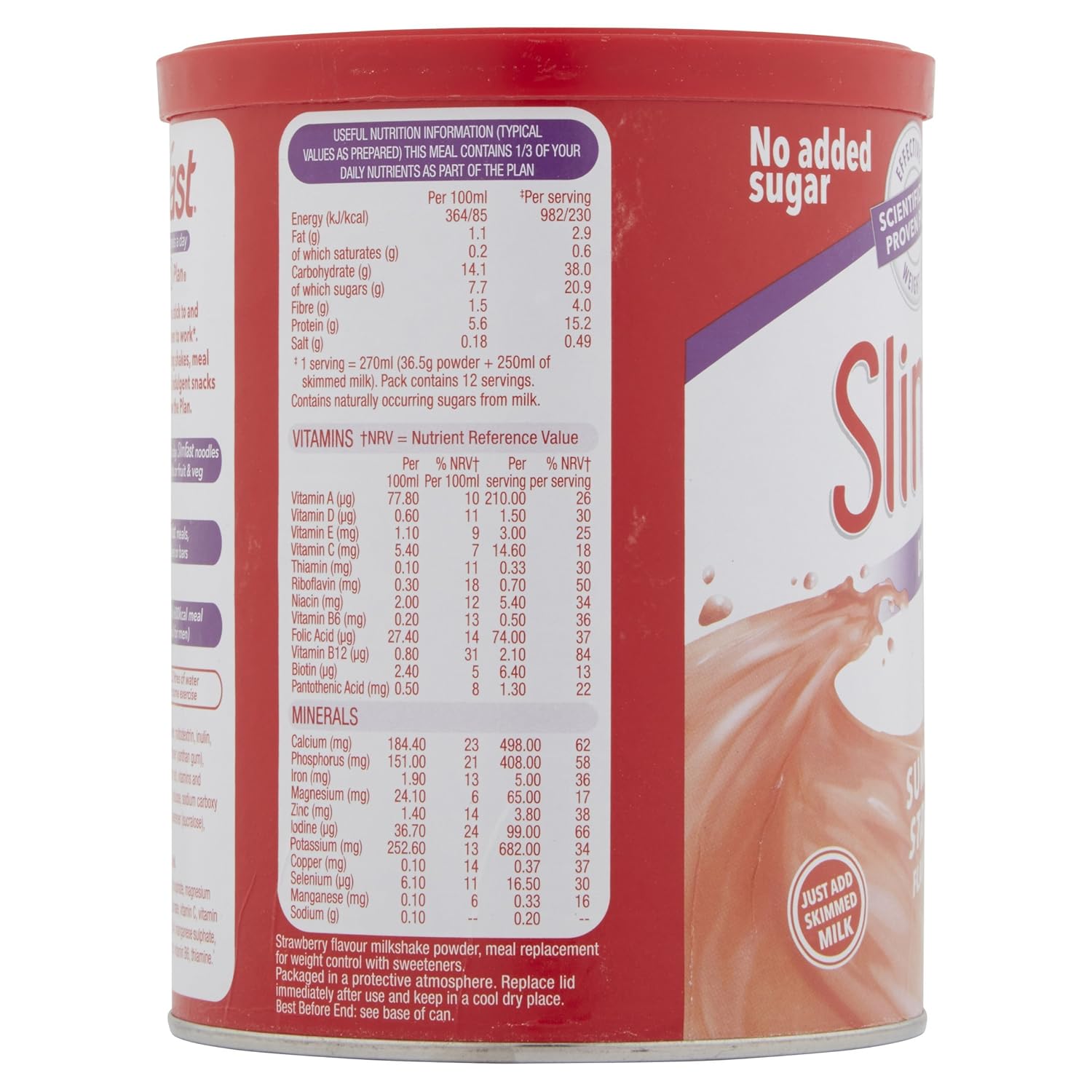 SlimFast Summer Strawberry Flavour Milkshake Powder - 12 Servings (438g) - Weight Loss Shake Mix