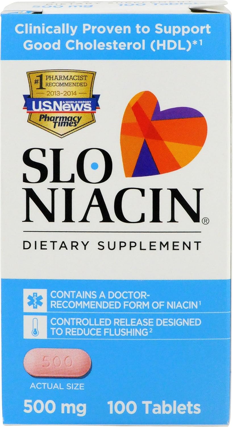 Slo-Niacin Polygel 500 mg Controlled-Release Niacin Capsules, 100 Count Bottle