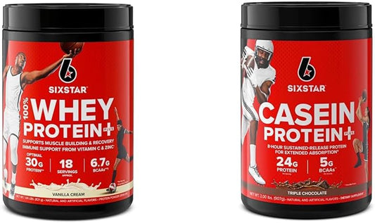 Slow-Digesting Vanilla Cream Whey & Casein Protein Powder Combo Pack 1.8lbs - Six Star Elite Series