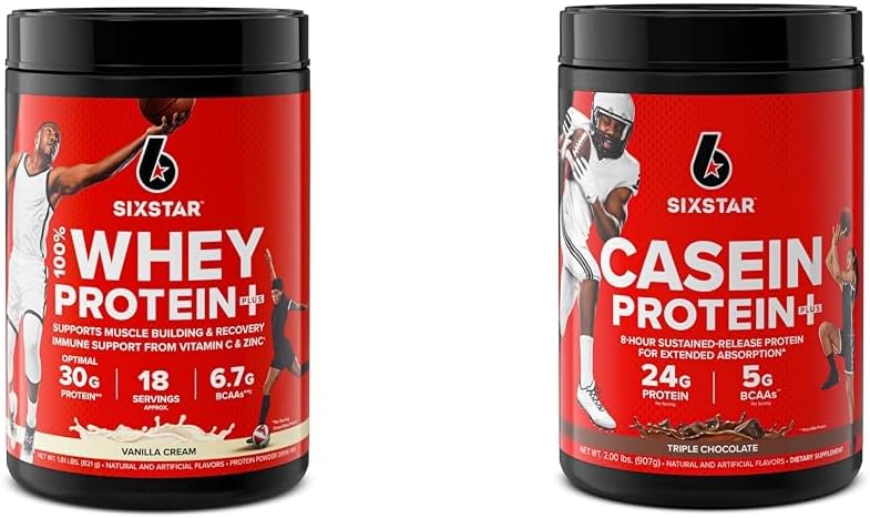 Slow-Digesting Vanilla Cream Whey & Casein Protein Powder Combo Pack 1.8lbs - Six Star Elite Series