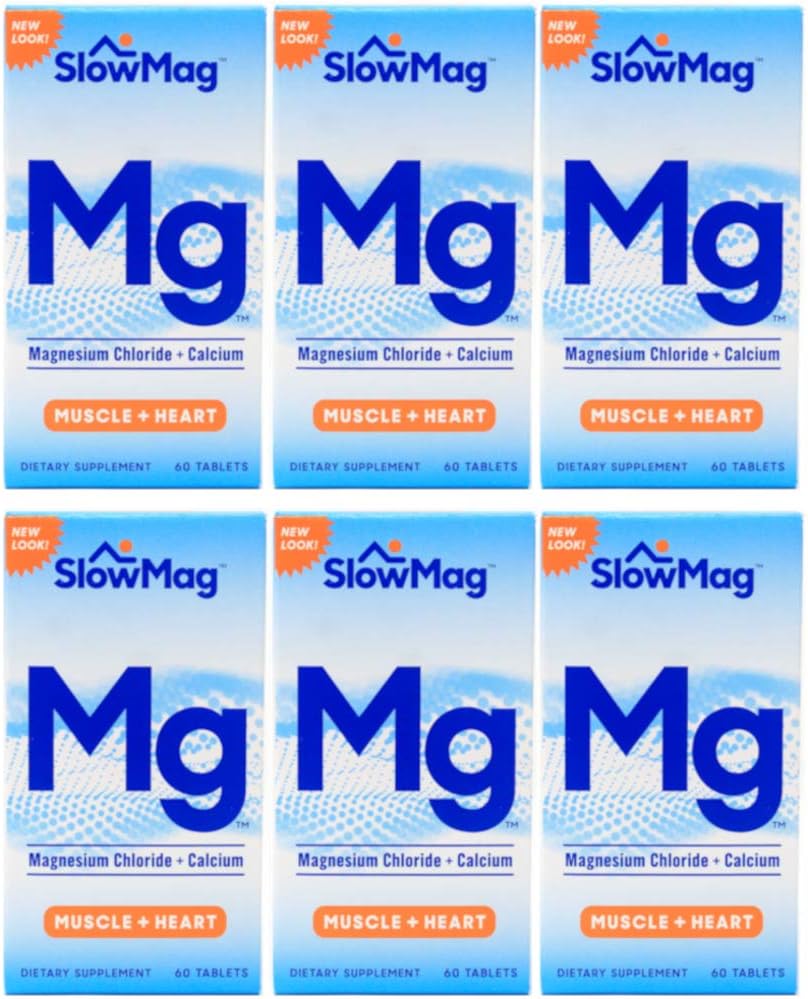 Slow-Mag Magnesium Chloride and Calcium Tablets - 60 Count (Pack of 6) - Value Bundle