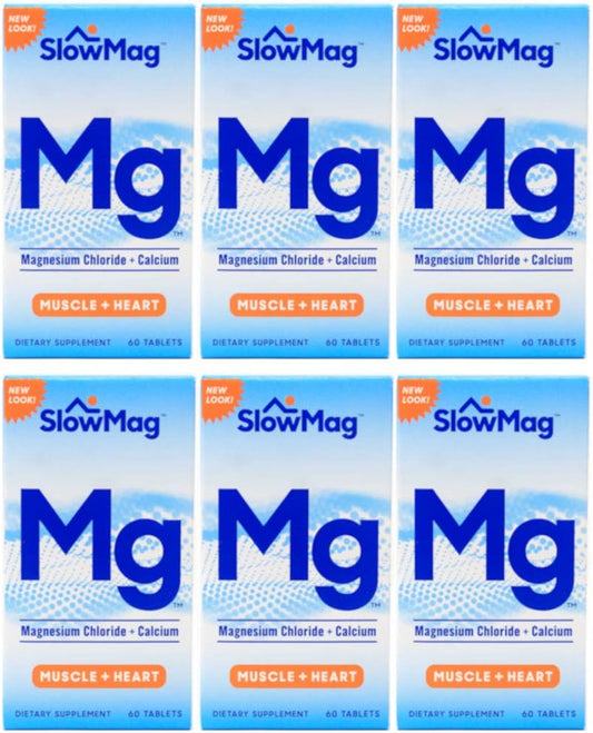 Slow-Mag Magnesium Chloride and Calcium Tablets - 60 Count (Pack of 6) - Value Bundle