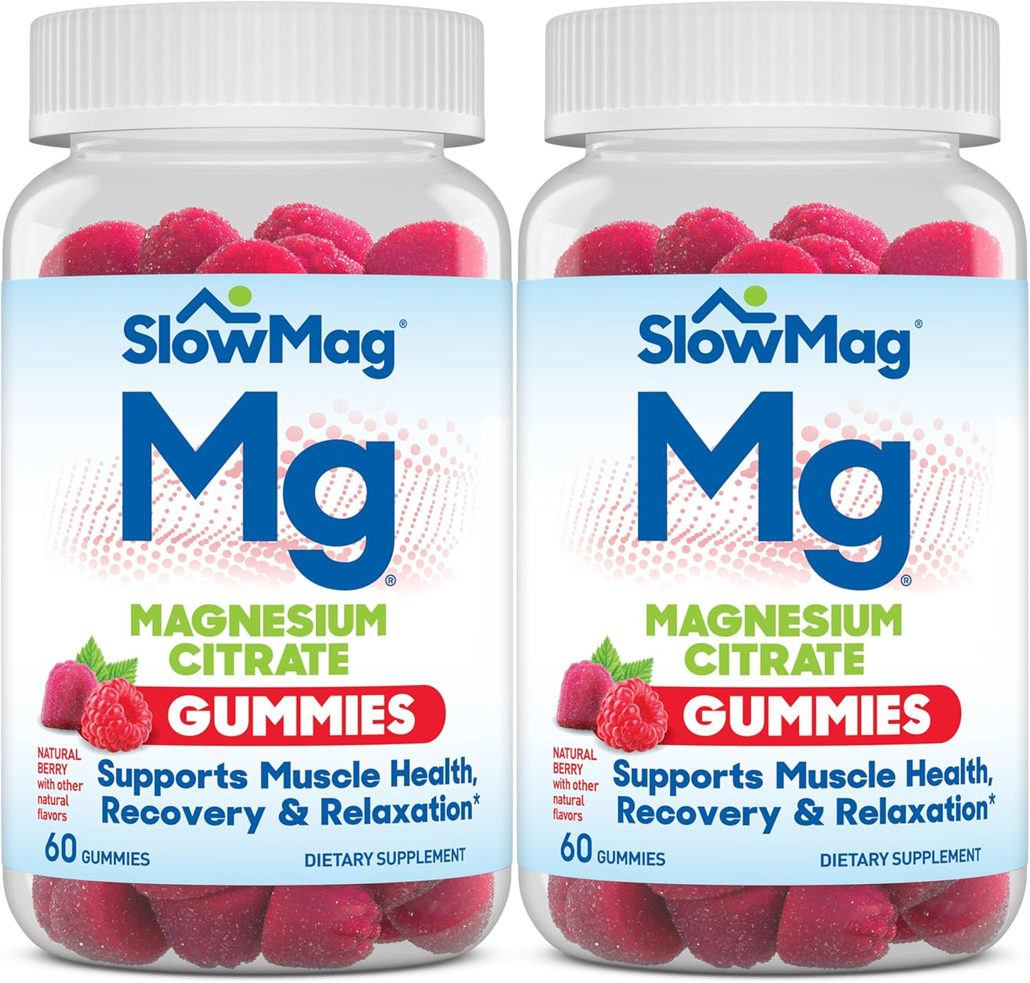 Slow-Mag Magnesium Citrate Gummies - Muscle Health & Relaxation Support, Berry Flavored, 120 Gummies (2 Pack)