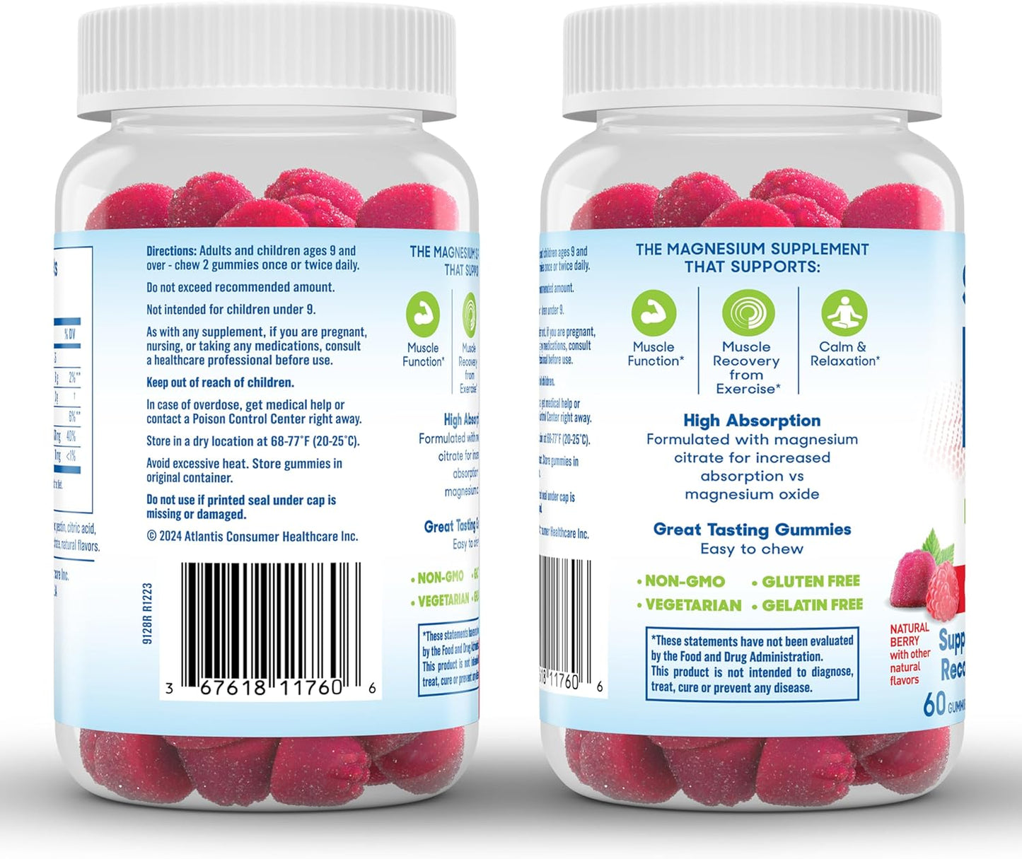 Slow-Mag Magnesium Citrate Gummies - Muscle Health & Relaxation Support, Berry Flavored, 120 Gummies (2 Pack)
