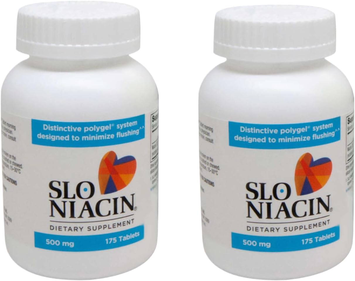 Slow Release Niacin 500mg 175 Tablets x 2 Packs | Heart Health & Energy | 350 Tablets Total for 350 Days | Includes Long Glacier Pill Organizer