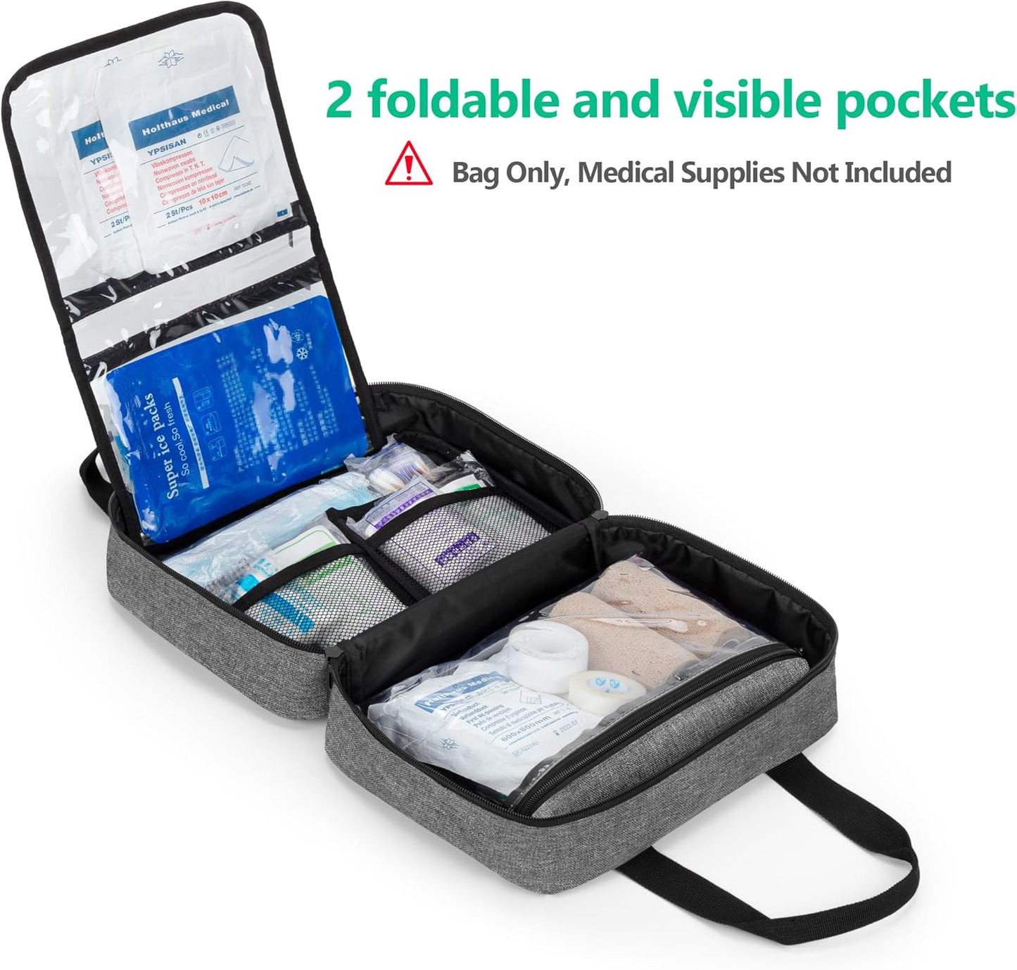 Small Empty First Aid Bag Organizer for Hiking, Camping, Car, Travel, Home - Gray - BAG ONLY