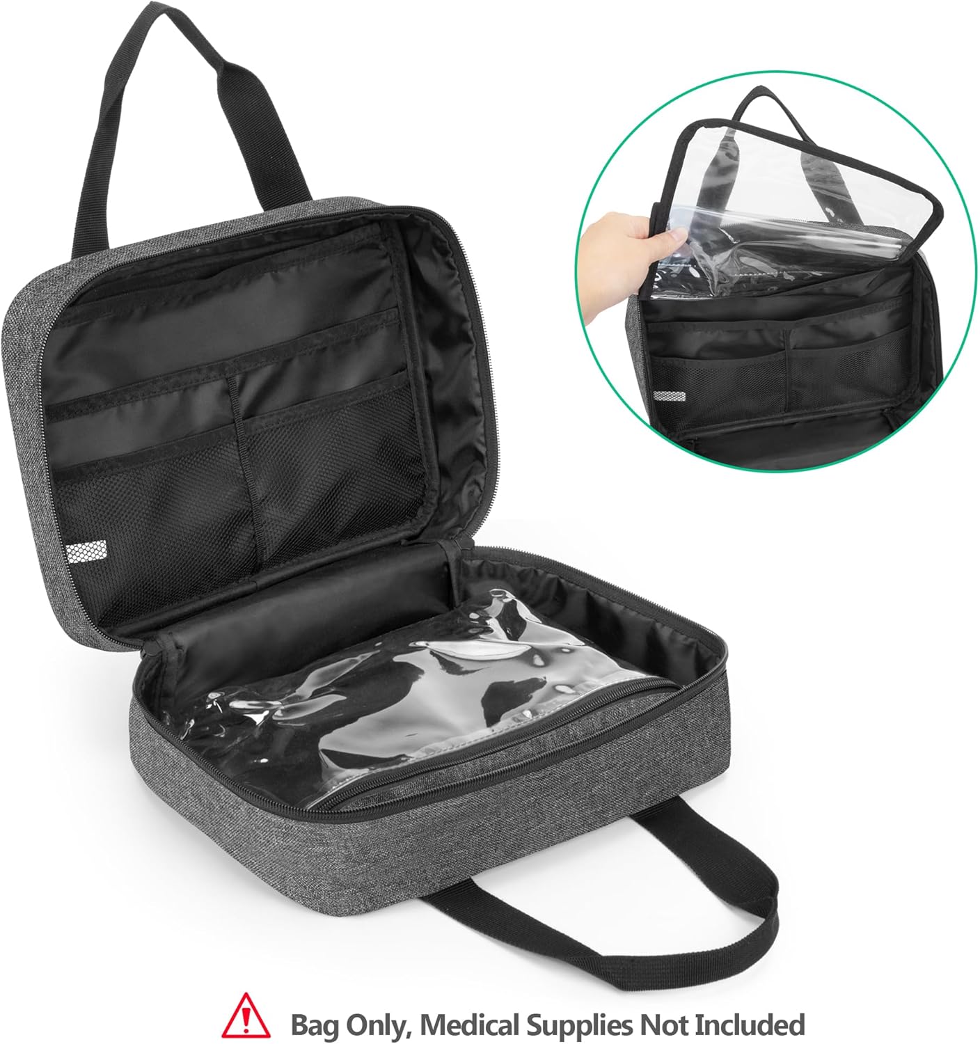 Small Empty First Aid Bag Organizer for Hiking, Camping, Car, Travel, Home - Gray - BAG ONLY