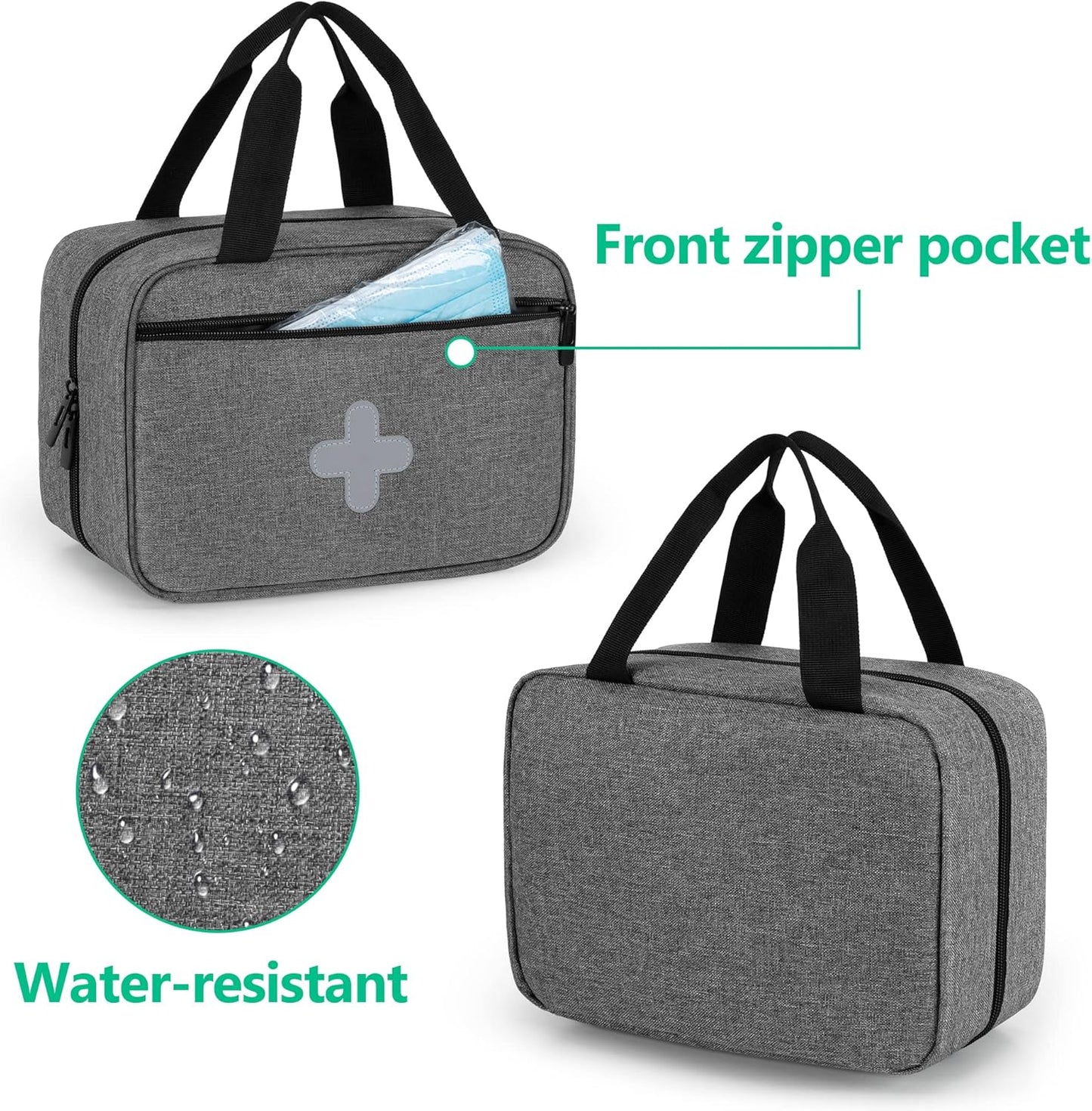 Small Empty First Aid Bag Organizer for Hiking, Camping, Car, Travel, Home - Gray - BAG ONLY
