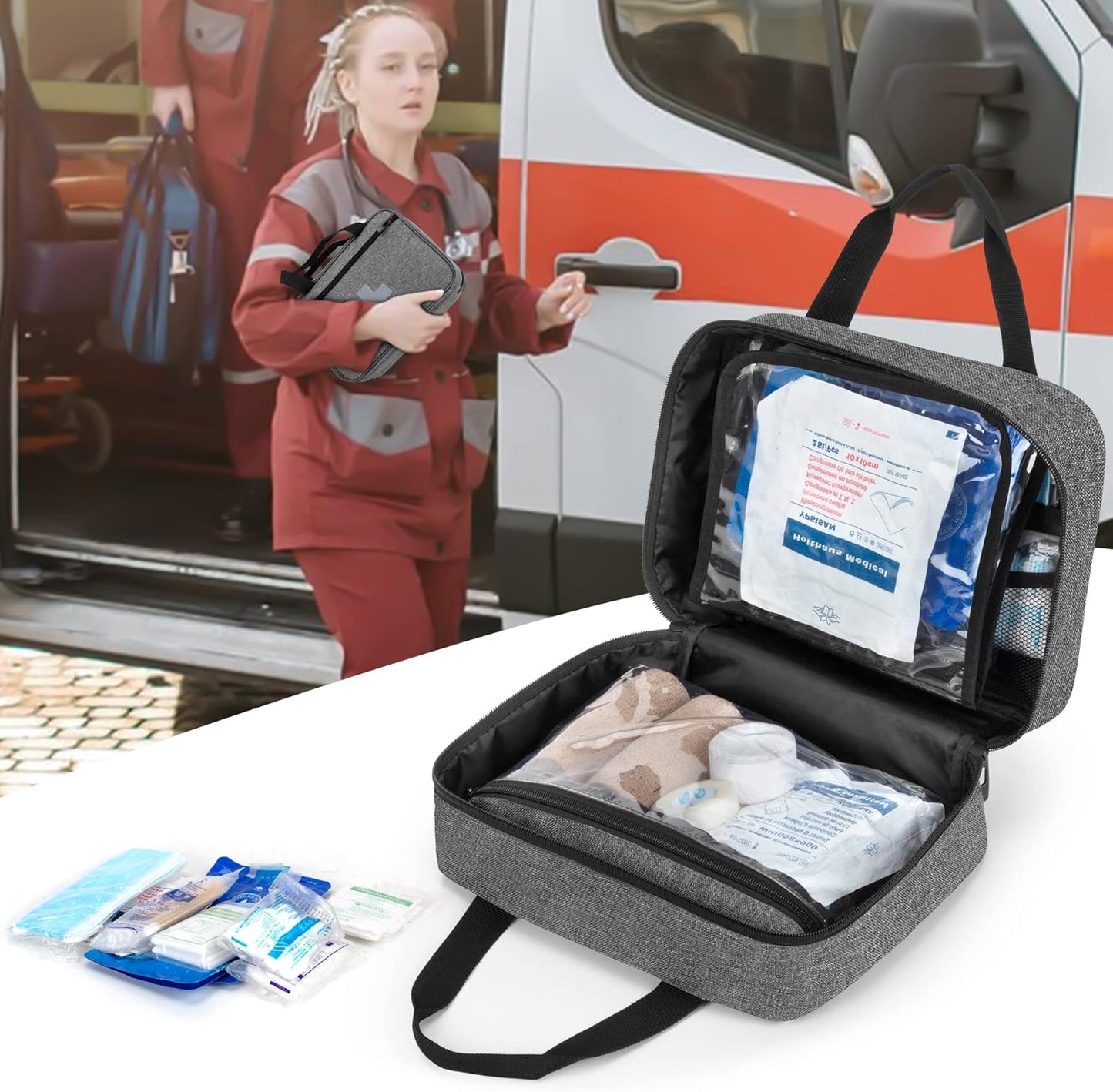 Small Empty First Aid Bag Organizer for Hiking, Camping, Car, Travel, Home - Gray - BAG ONLY