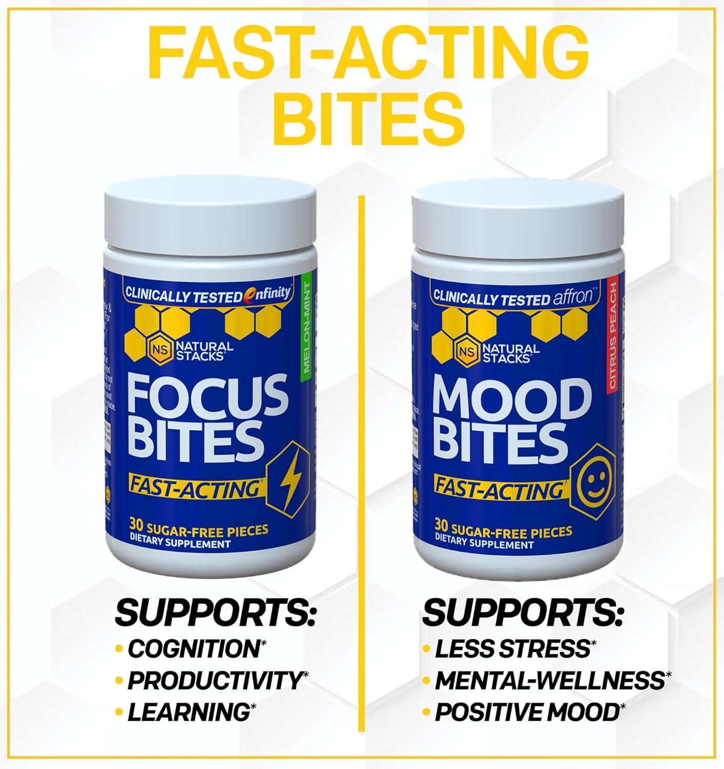Smart Caffeine & Focus Bites Bundle - Natural Energy and Focus Supplements - Non-Jittery Formula - 90 Pieces