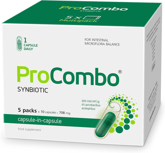 Smart Synbiotic ProCombo: Double Capsule & Liquid Formula for Fast Results - 5 Pack, 1 Capsule per Day