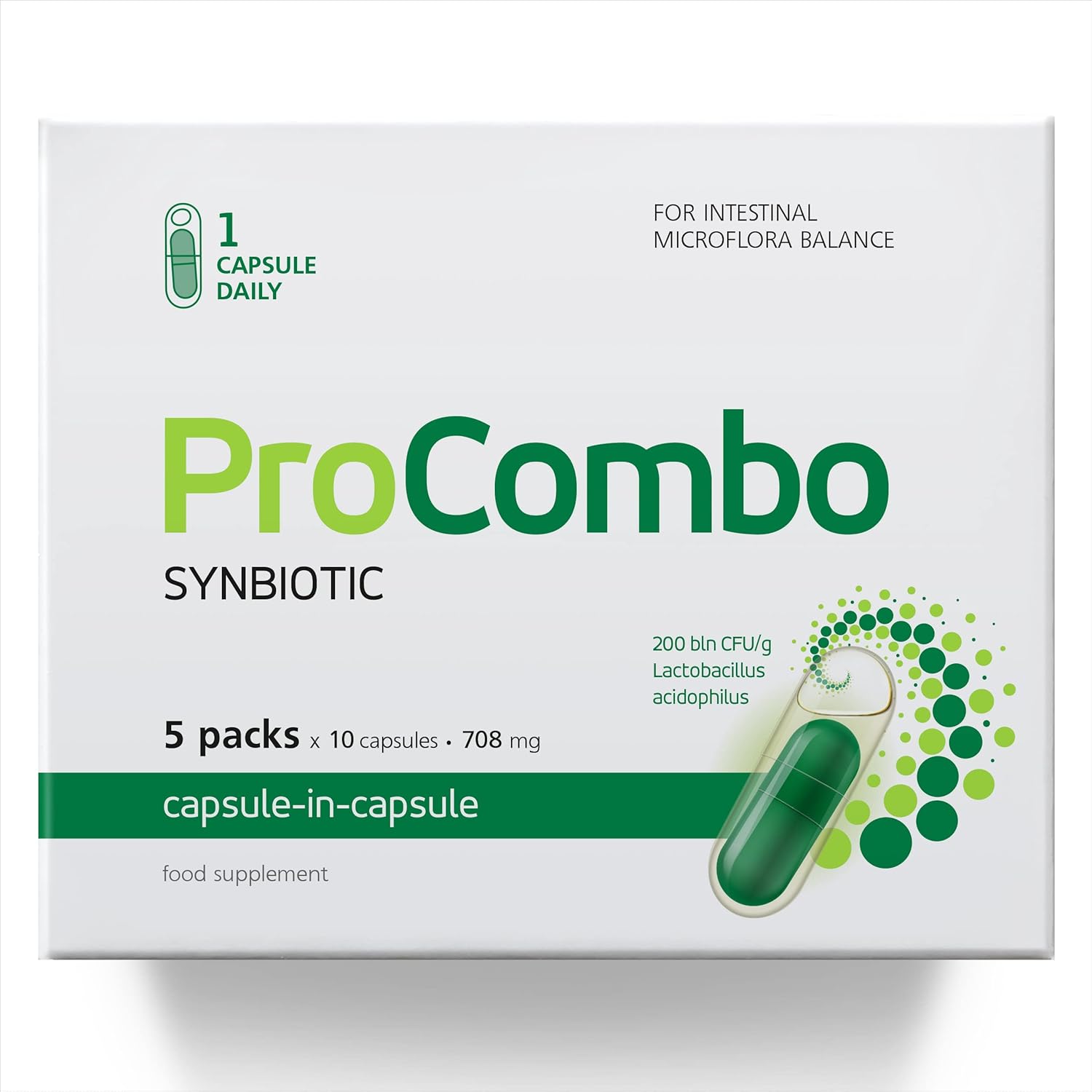 Smart Synbiotic ProCombo: Double Capsule & Liquid Formula for Fast Results - 5 Pack, 1 Capsule per Day