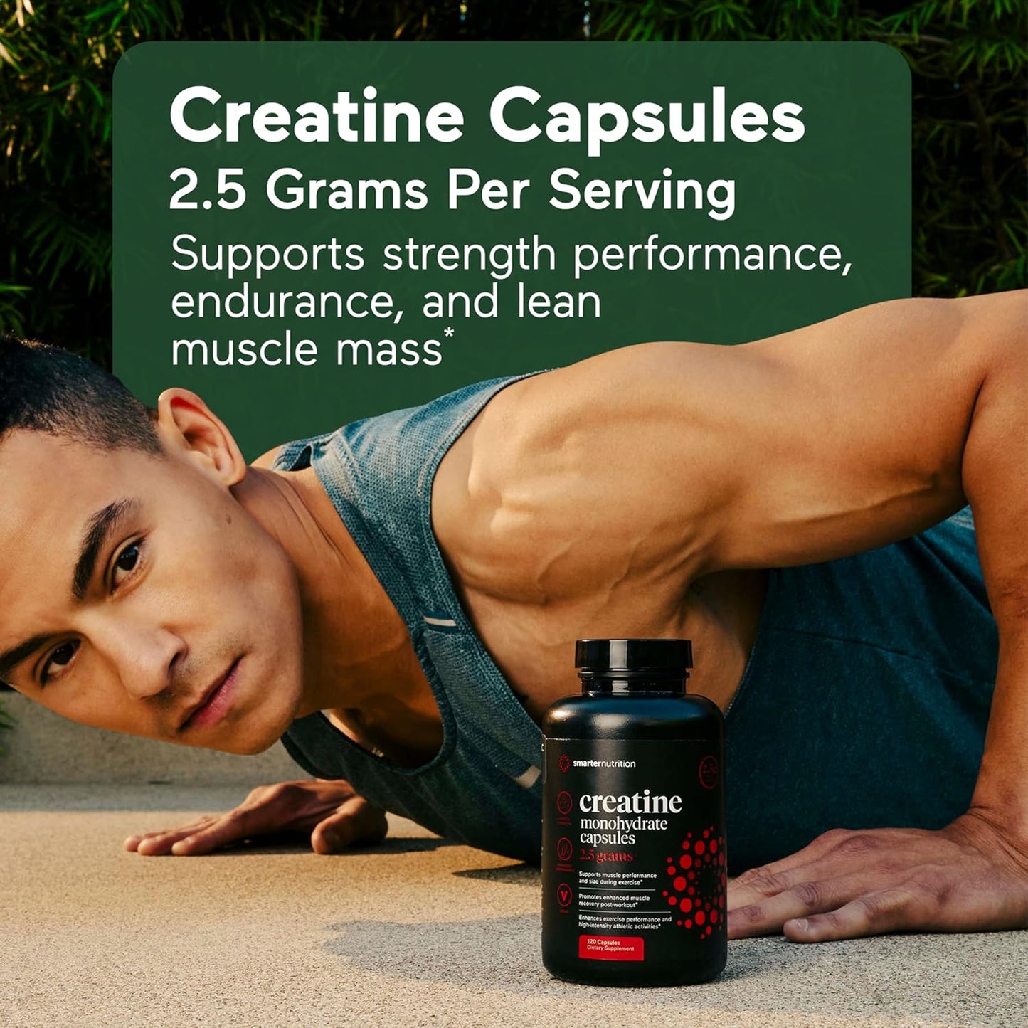 Smarter Nutrition Creatine Monohydrate Capsules - 2500mg Per Serving, Vegan Formula for Pre & Post Workout Recovery - Promotes Muscle Mass & Endurance - 120 Count