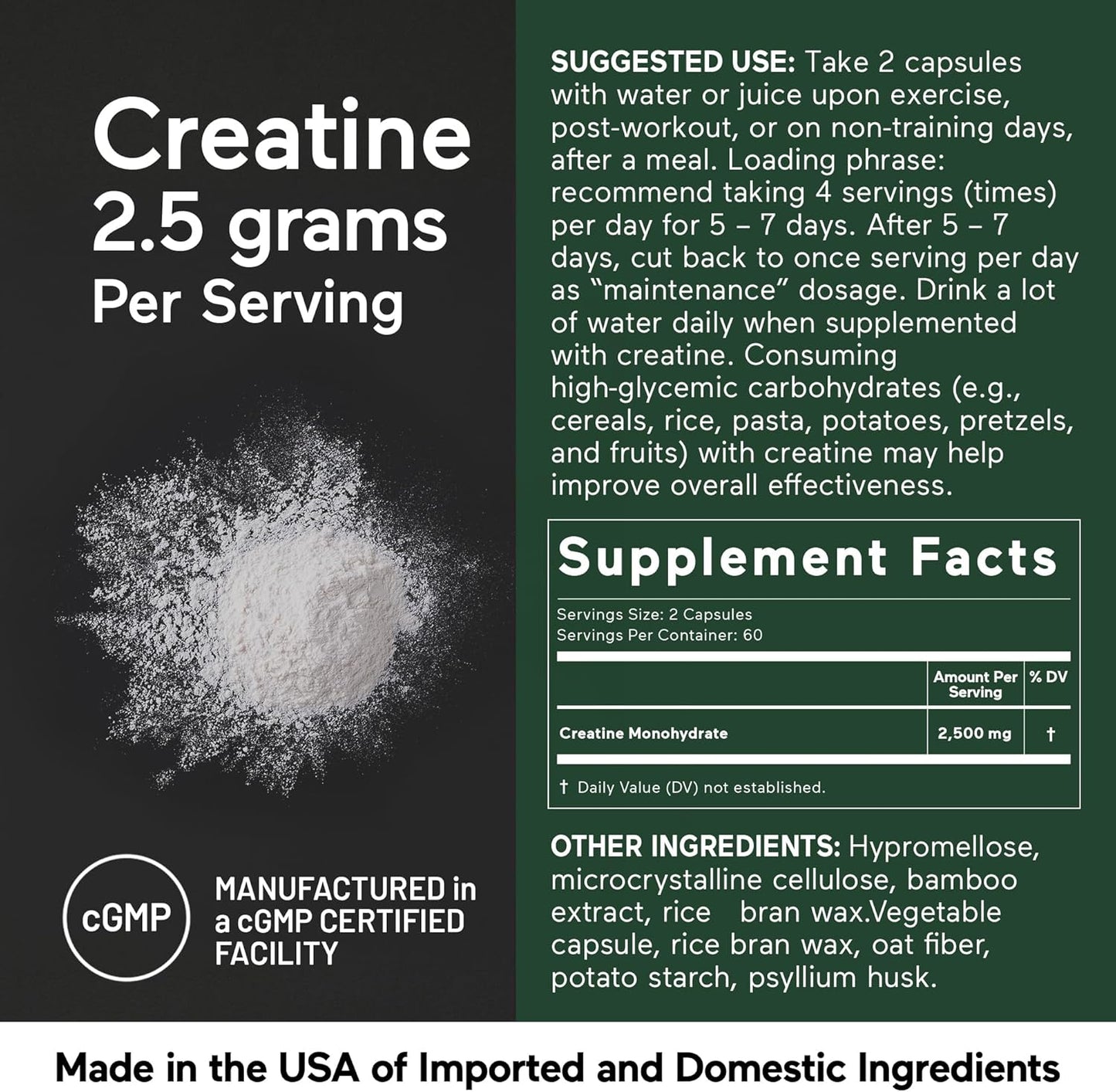 Smarter Nutrition Creatine Monohydrate Capsules - 2500mg Per Serving, Vegan Formula for Pre & Post Workout Recovery - Promotes Muscle Mass & Endurance - 120 Count