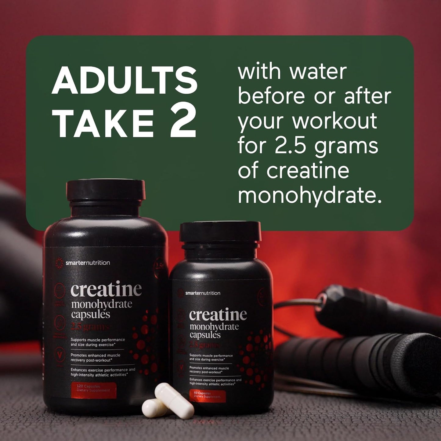 Smarter Nutrition Creatine Monohydrate Capsules - 2500mg Per Serving, Vegan Formula for Pre & Post Workout Recovery - Promotes Muscle Mass & Endurance - 120 Count