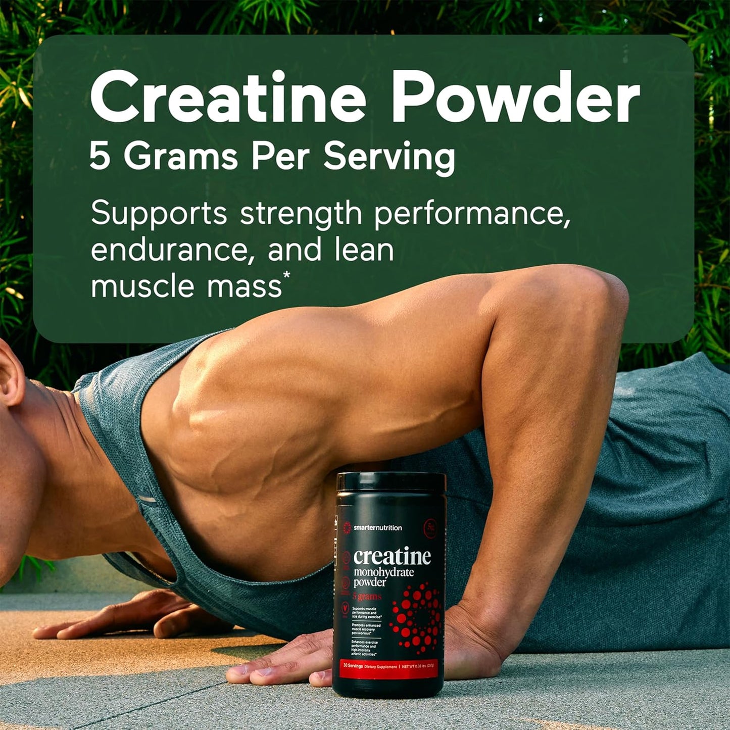 Smarter Nutrition Creatine Monohydrate Powder - 150g, 5000mg Per Serving - Keto Friendly & Gluten-Free - Muscle Mass & Endurance Support