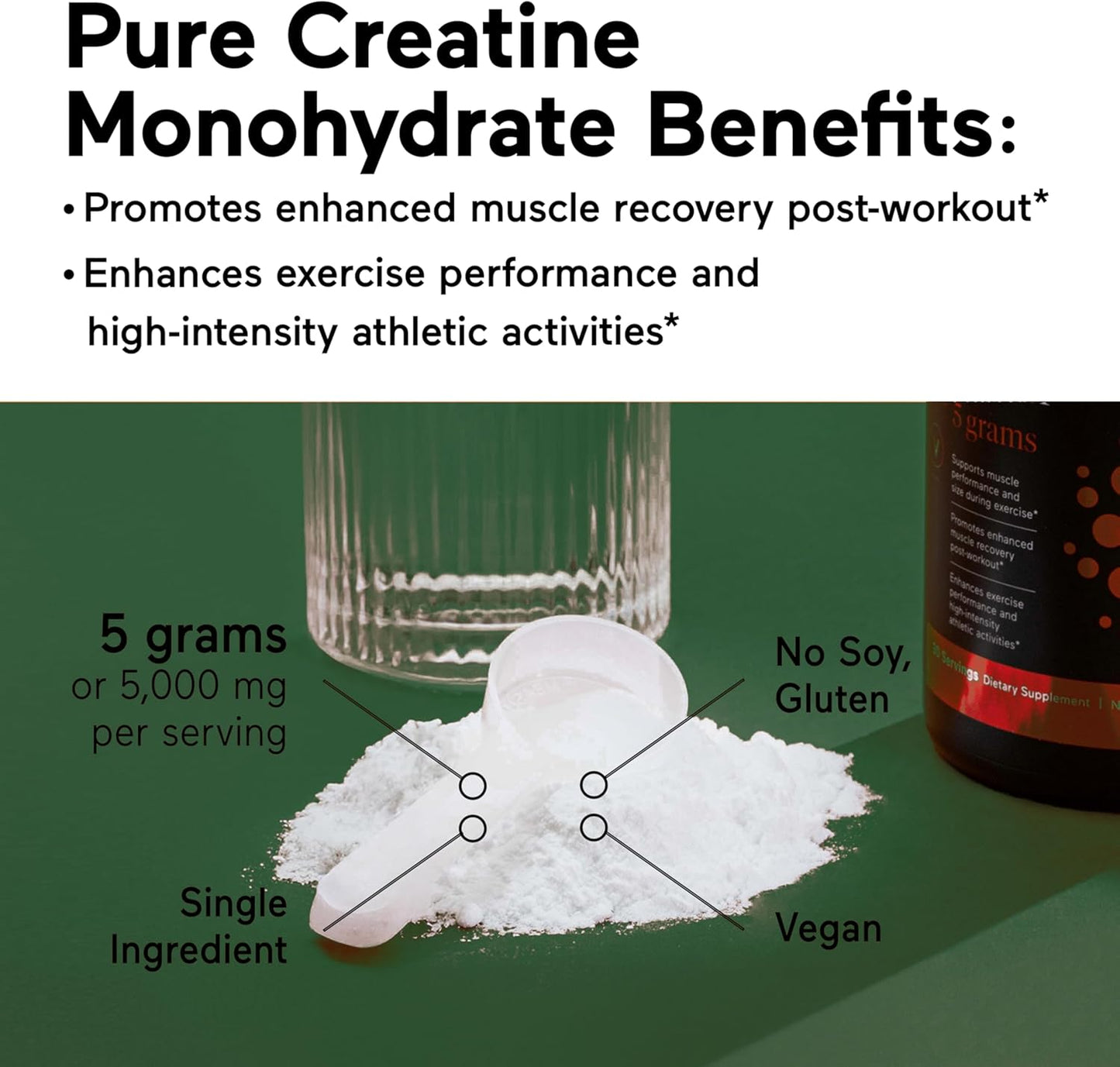 Smarter Nutrition Creatine Monohydrate Powder - 150g, 5000mg Per Serving - Keto Friendly & Gluten-Free - Muscle Mass & Endurance Support