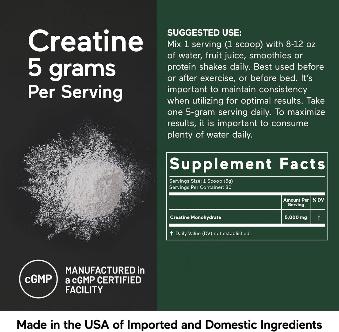 Smarter Nutrition Creatine Monohydrate Powder - 150g, 5000mg Per Serving - Keto Friendly & Gluten-Free - Muscle Mass & Endurance Support