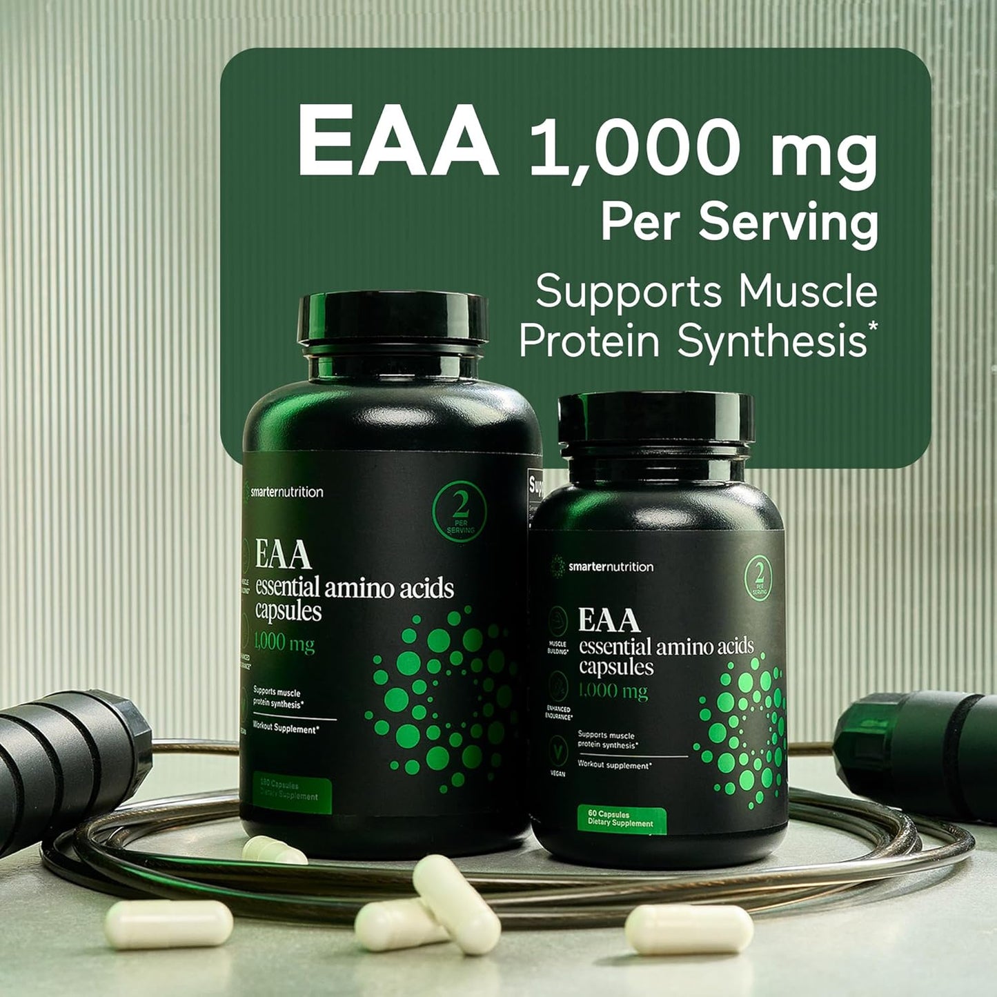 Smarter Nutrition Essential Amino Acids Capsules - 1g Per Serving - Supports Muscle Mass & Exercise - Non-GMO, Vegan, Gluten Free - 60 Count