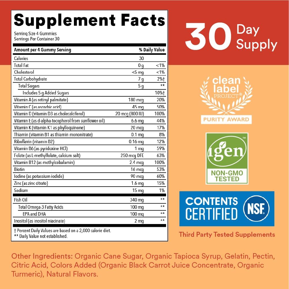 SmartyPants Kids Complete Gummy Vitamins with Multivitamin, Vitamin D3, B12, and Omega 3 DHA/EPA Fish Oil - 120 count