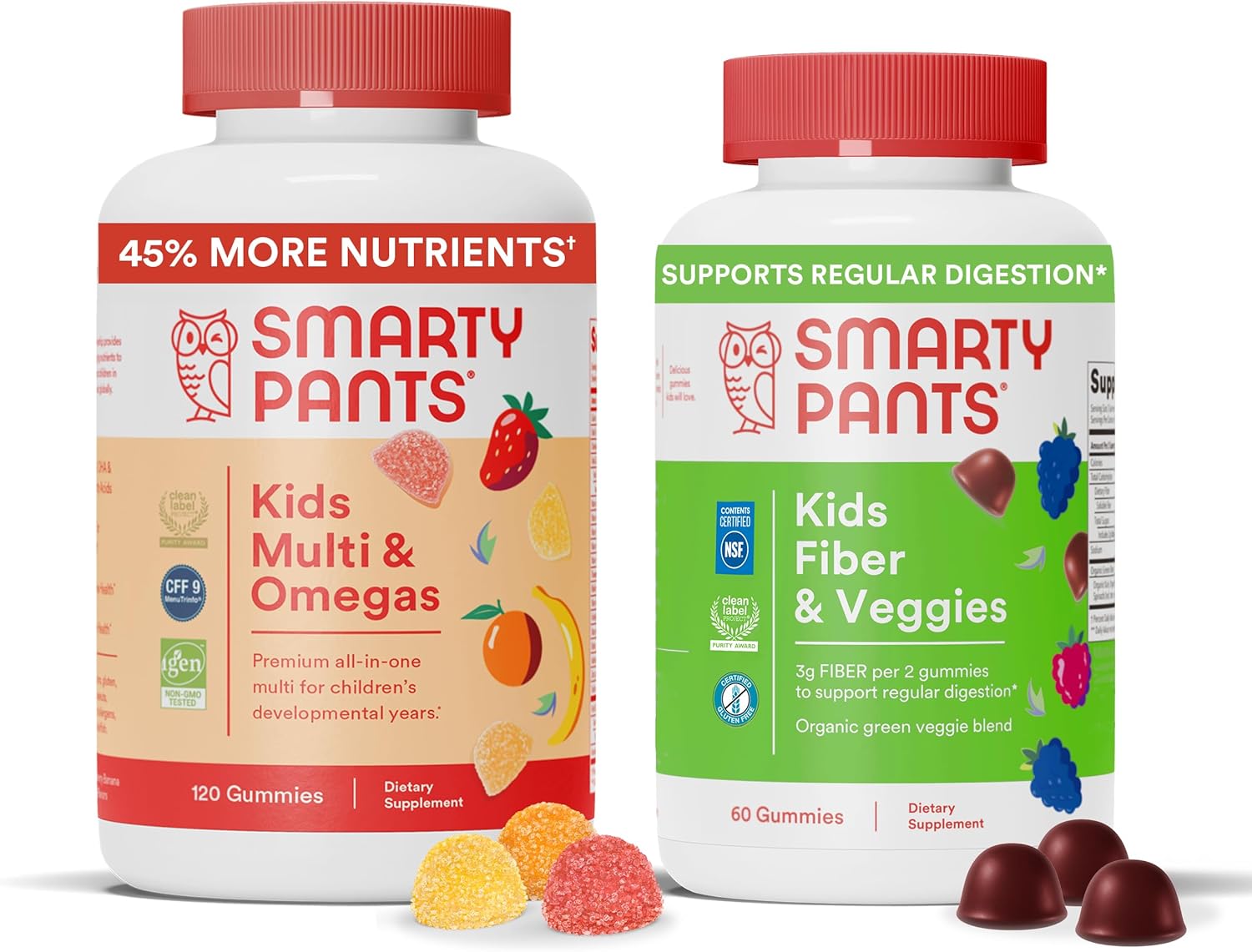 SmartyPants Kids Multivitamin Bundle with Fiber & Veggies: Omega 3 Fish Oil, Prebiotic Fiber, Gluten-Free, Mixed Berry Flavors (120 Count) + Fiber & Veggies (60 Count)