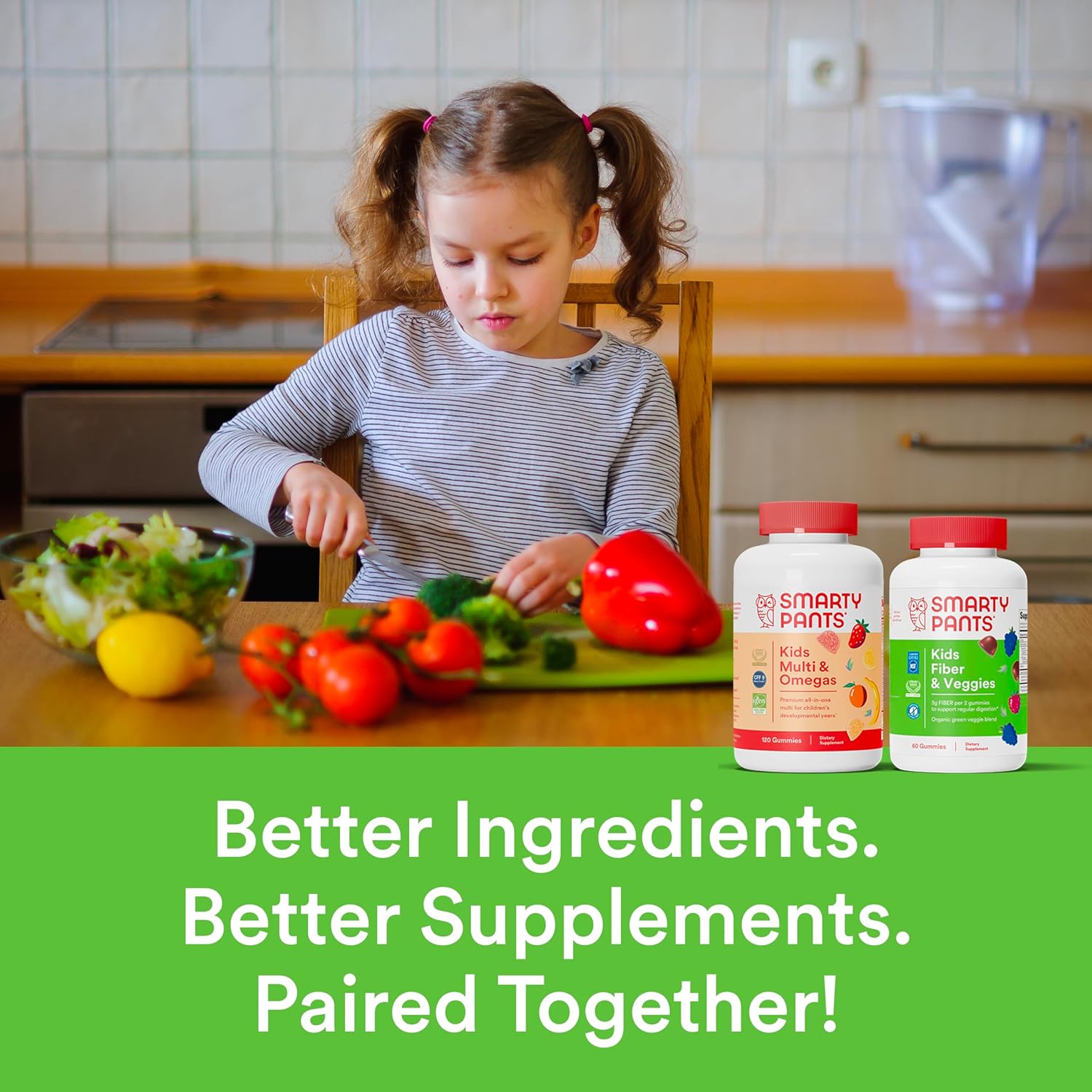 SmartyPants Kids Multivitamin Bundle with Fiber & Veggies: Omega 3 Fish Oil, Prebiotic Fiber, Gluten-Free, Mixed Berry Flavors (120 Count) + Fiber & Veggies (60 Count)