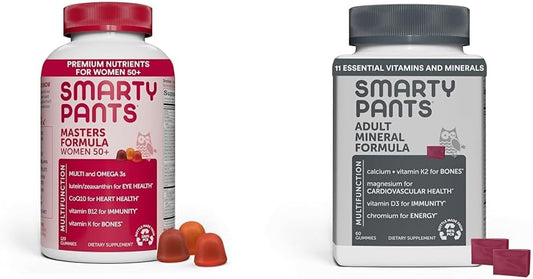 SmartyPants Masters Formula Women 50+ Gummies, Blueberry Orange Creme Strawberry Banana, 120 Count + Mineral Chews with Magnesium, Calcium, and Vitamin D3 - 60 Count