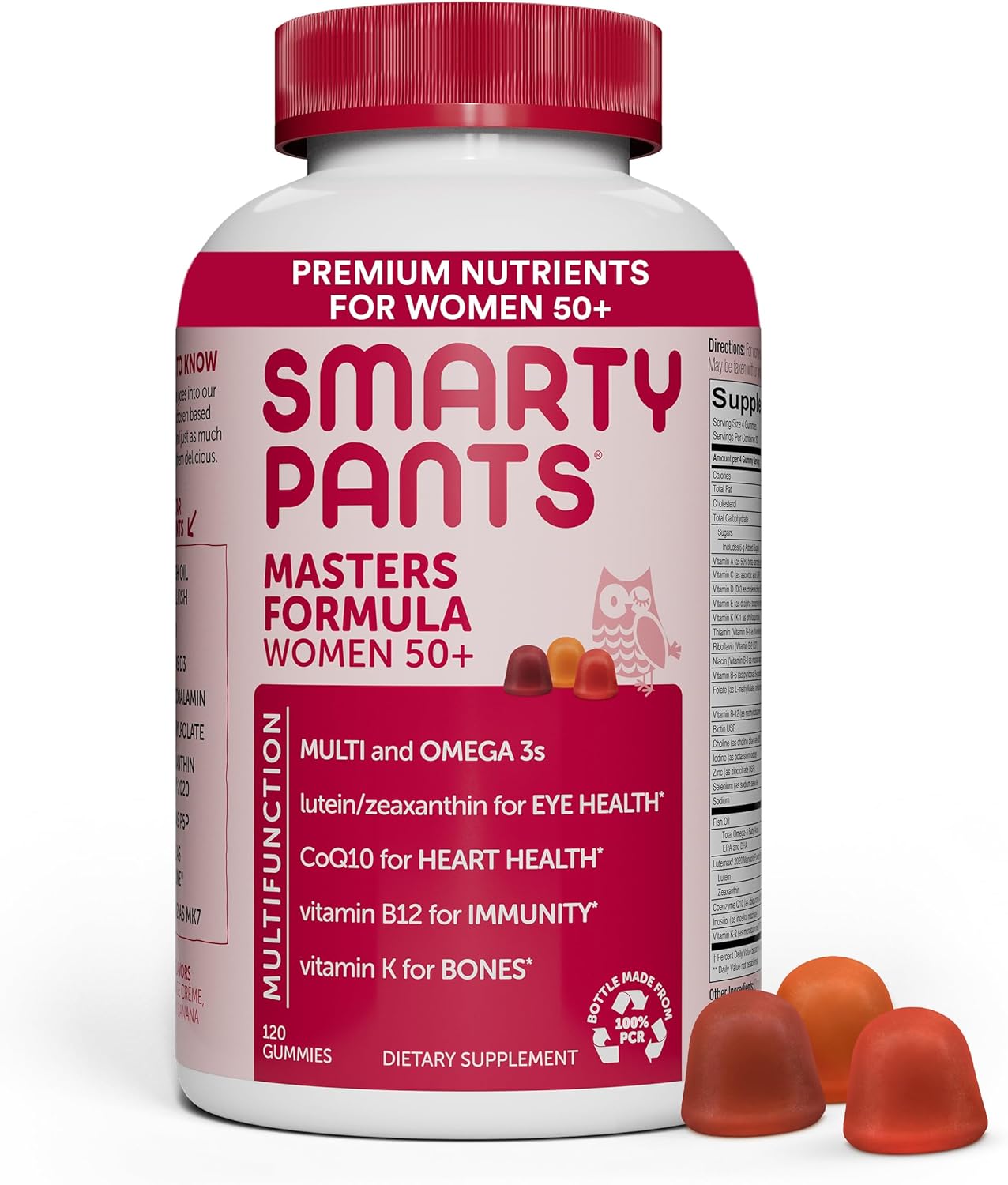 SmartyPants Masters Formula Women 50+ Gummies, Blueberry Orange Creme Strawberry Banana, 120 Count + Mineral Chews with Magnesium, Calcium, and Vitamin D3 - 60 Count