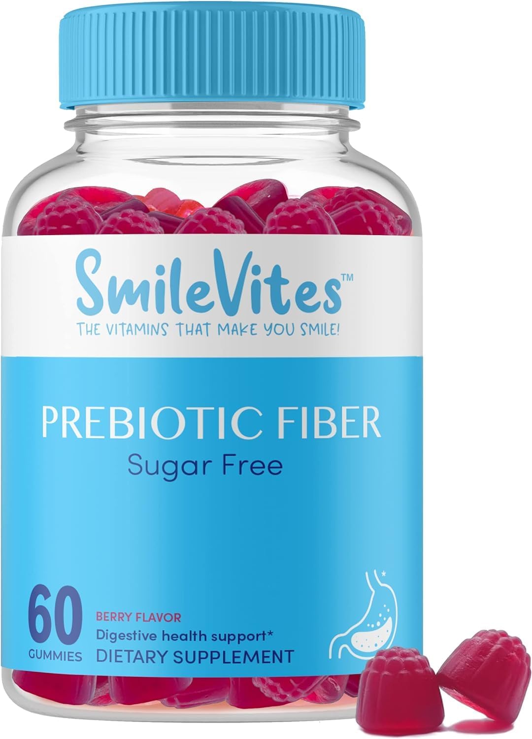 SmileVites Prebiotic Fiber Gummies - Vegan Keto Digestive Health Supplement - 60 Count Vegan Gummies - Berry Flavor Gluten-Free & Non-GMO - Supports Gut Bacteria & Digestive Regularity