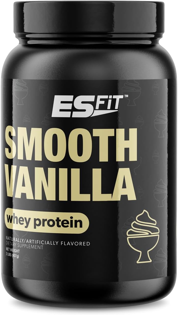 Smooth Vanilla Whey Protein Isolate Powder for Muscle Recovery - Non-GMO, BCAAs, 2lb - ES FIT Post Workout Supplement