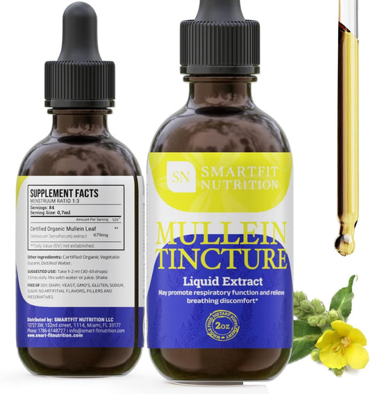 SN SmartFit Nutrition Mullein Leaf Extract Drops - Lung Cleanse & Respiratory Support Supplement - 2 oz Bottle