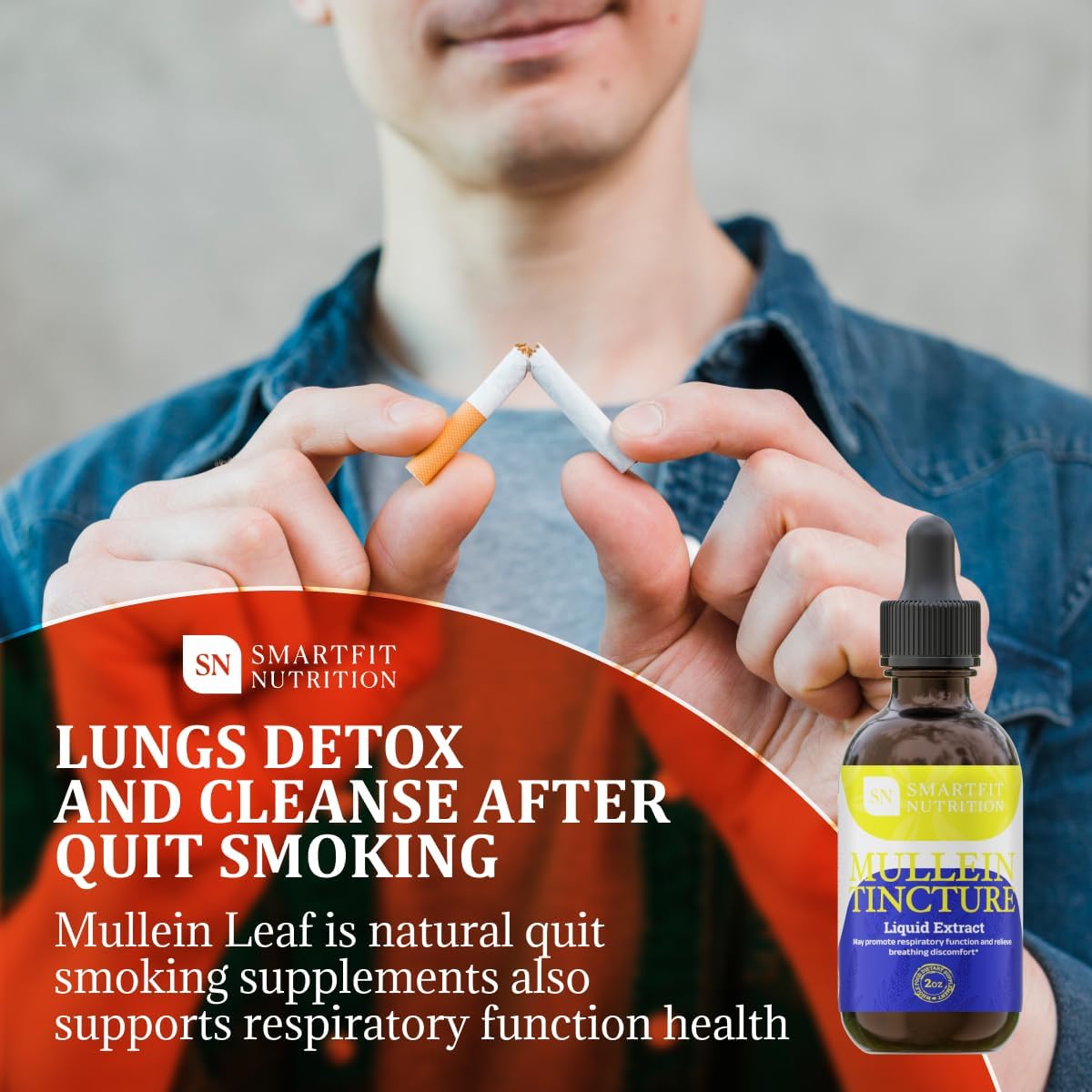 SN SmartFit Nutrition Mullein Leaf Extract Drops - Lung Cleanse & Respiratory Support Supplement - 2 oz Bottle