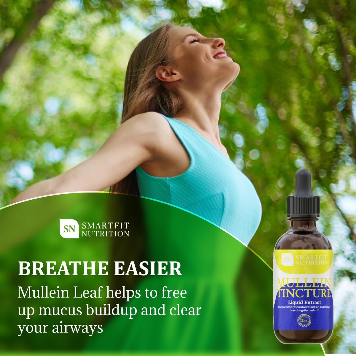 SN SmartFit Nutrition Mullein Leaf Extract Drops - Lung Cleanse & Respiratory Support Supplement - 2 oz Bottle