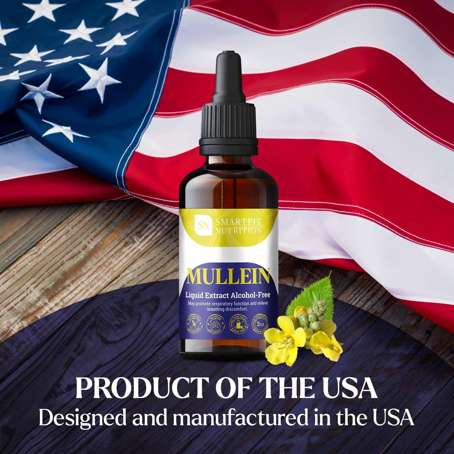 SN SmartFit Nutrition Mullein Leaf Extract Drops - Lung Cleanse & Respiratory Support Supplement - 2 oz Bottle