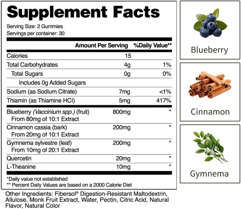 Snap Supplements Blood Sugar Gummies - Chewable Blend with Cinnamon and Blueberry Extract for Healthy Sugar Metabolism - Natural Melon Flavor - 60 Gummies