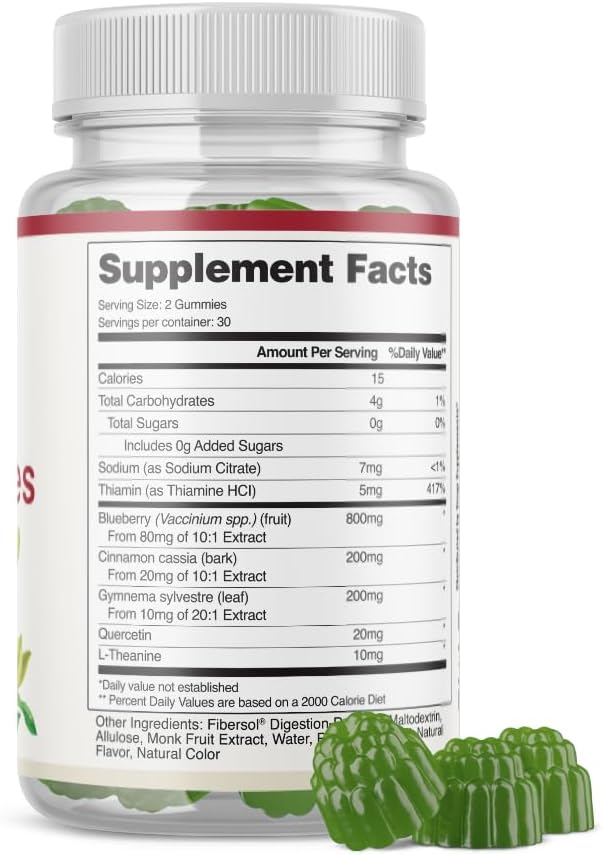 Snap Supplements Blood Sugar Gummies - Chewable Blend with Cinnamon and Blueberry Extract for Healthy Sugar Metabolism - Natural Melon Flavor - 60 Gummies