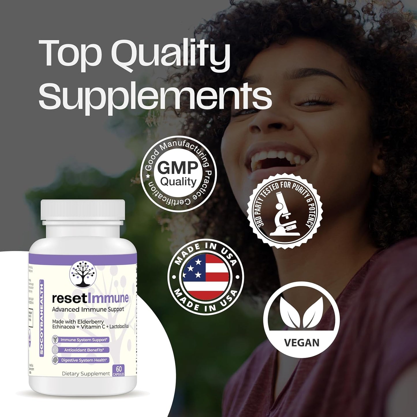 Socotra Health ResetImmune - Boost Your Immune System with Elderberry, Echinacea, Vitamin C, and Probiotics - 60 Vegan Capsules