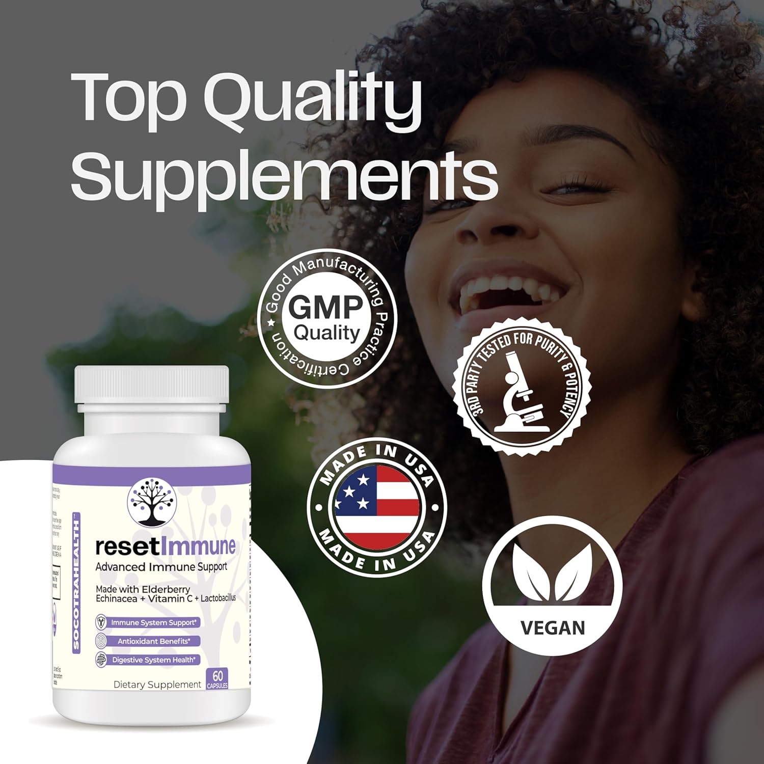 Socotra Health ResetImmune - Boost Your Immune System with Elderberry, Echinacea, Vitamin C, and Probiotics - 60 Vegan Capsules