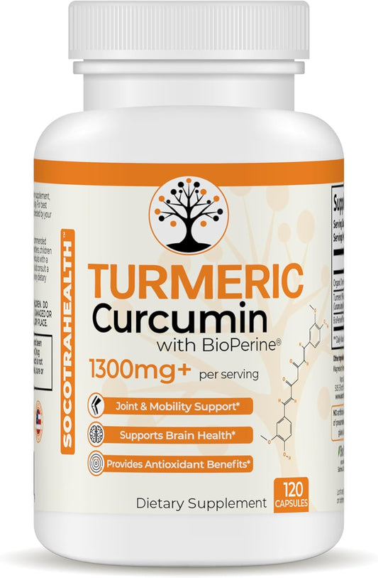 Socotra Health Turmeric Supplement - 95% Standardized Curcuminoids with Black Pepper Extract - Mobility, Joint Support, Antioxidant - 120 Vegan Capsules