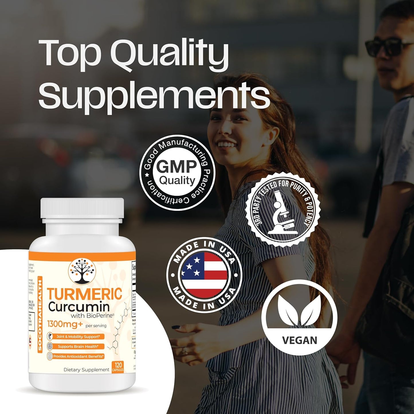Socotra Health Turmeric Supplement - 95% Standardized Curcuminoids with Black Pepper Extract - Mobility, Joint Support, Antioxidant - 120 Vegan Capsules